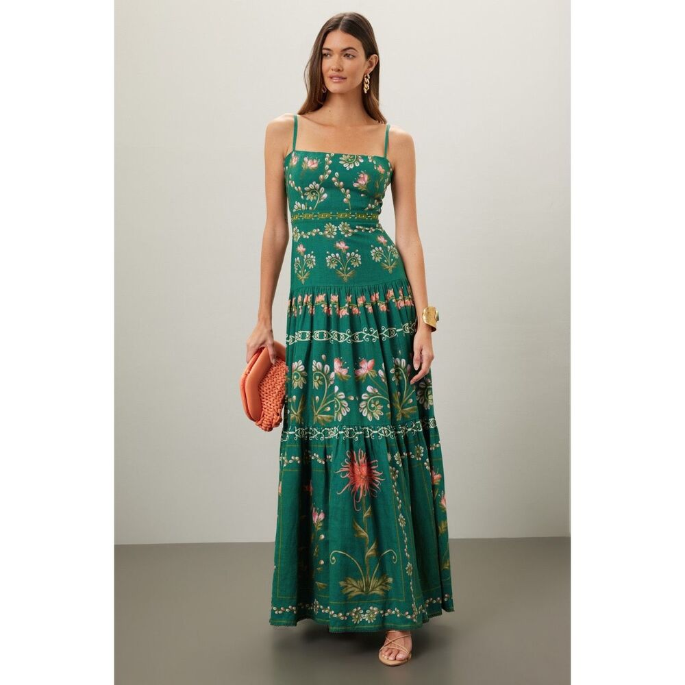 Agua Bendita Green Floral Maxi Dress